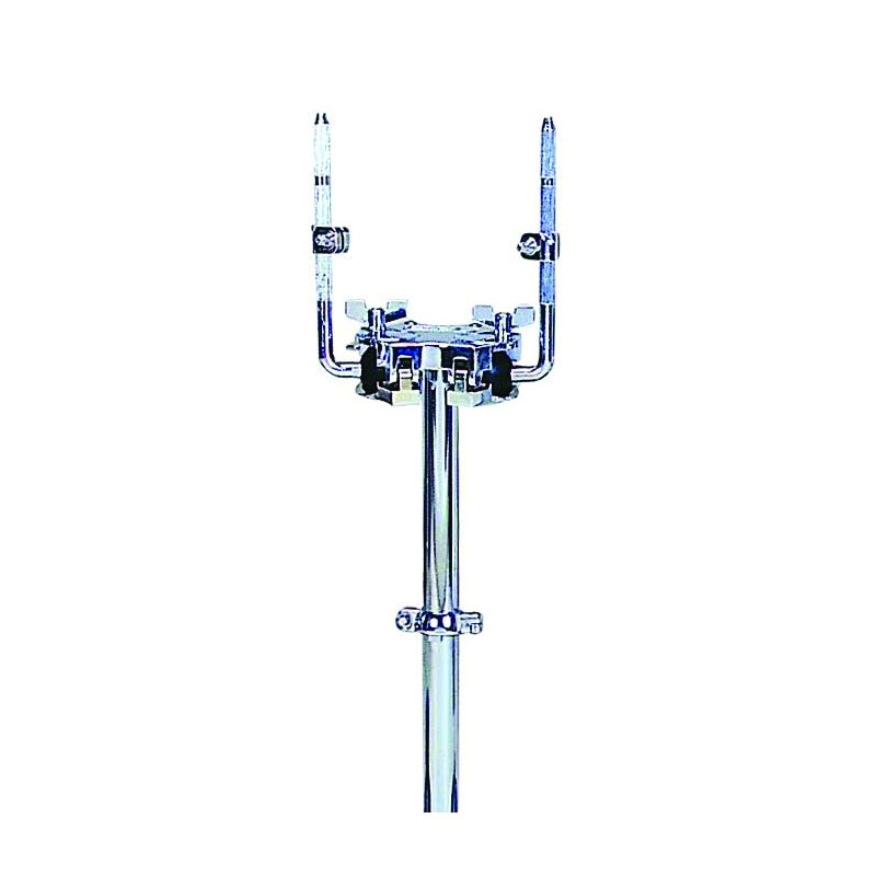 Double tom holder with clamp for cymbal